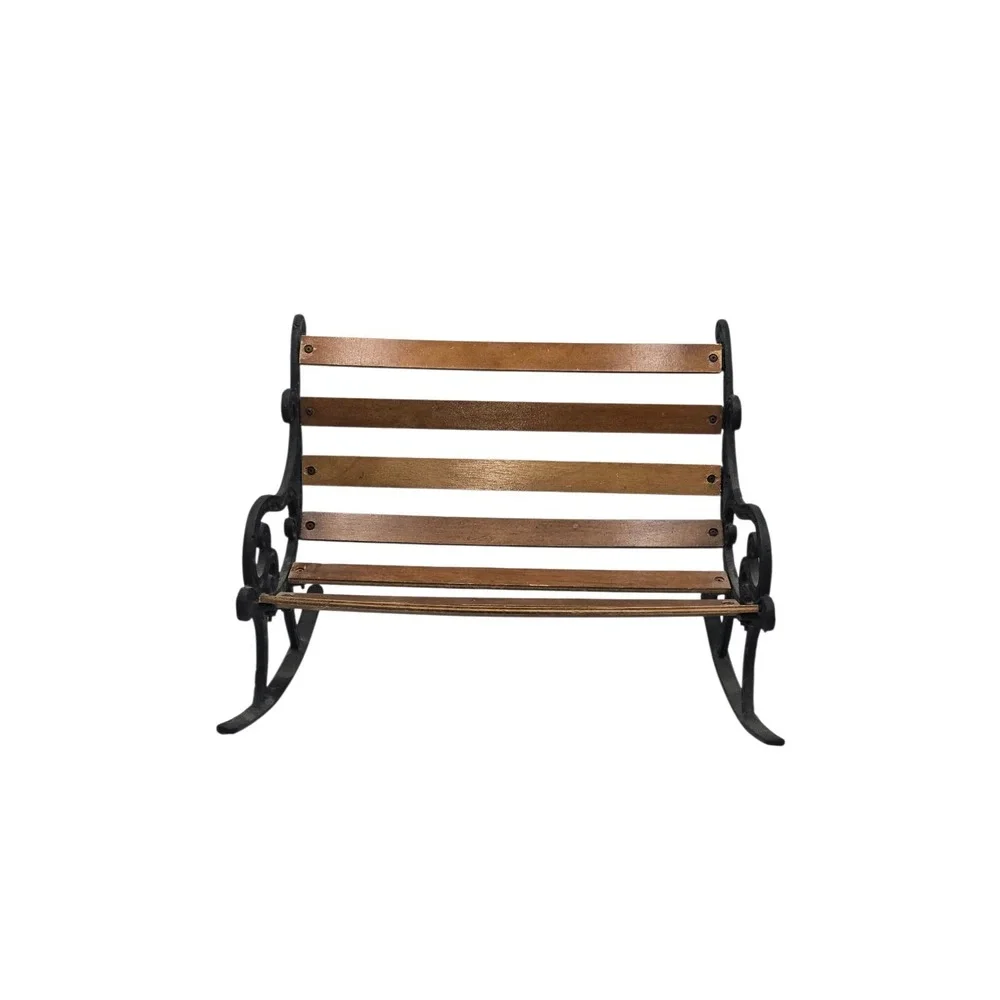 Cast Iron & Wood‎ Mini Rocking Bench Decorative Garden Style Scrollwork Accent